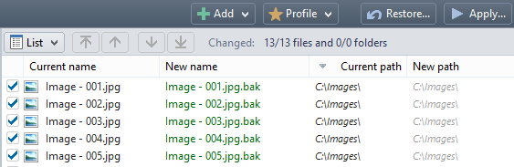 Preview renamed file extension